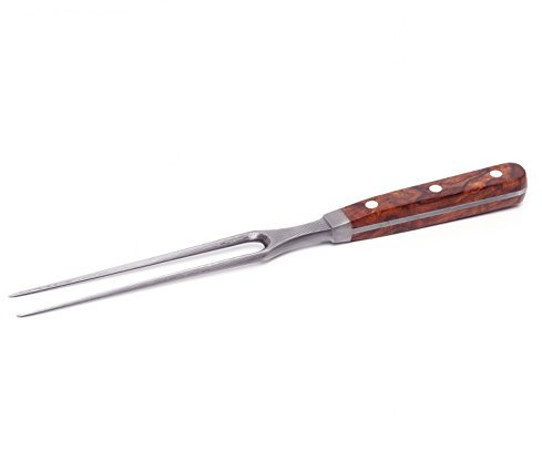GÜDE Solingen - Fleischgabel Damaststahl geschmiedet, 18 cm, Wüsteneisenholz, F.GÜDE, Handmade Germany, Braun