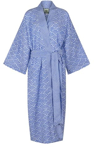 Susannah Cotton KIMONO Ladies Dressing Gown | Lightweight 100% Organic Cotton | Traditionally Hand-Printed Yukata (Single Size: 116cm length) Cotton Bathrobe