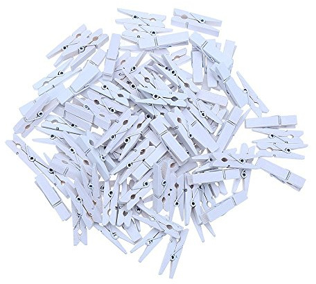 DECORA 3,5 cm robust vit trä mini klädnypa fotoklämmor paket med 100