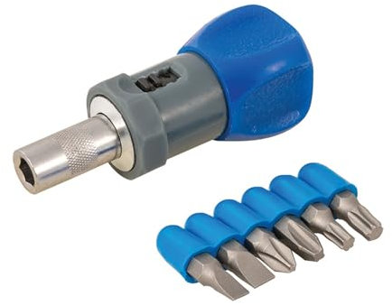 Silverline Set di cacciavite a cricchetto tozzo con 6 inserti