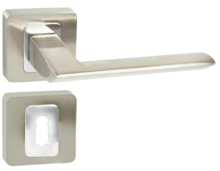 domino Türgriff Drückergarnitur BB-Buntbart Set mit quadratischen Rosetten Türklinke für Zimmertür, Bürotür, Kellertür & Innentür Türbeschläge aus Aluminium Chrom Glänzend/Nickel QUANTA-QR M6/M9