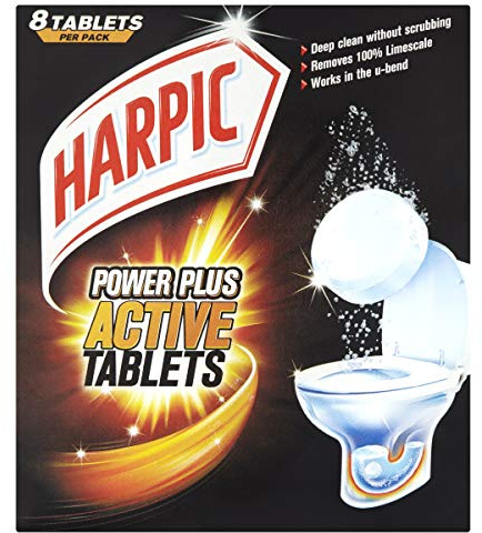 Harpic POWERPLUS Aktiv Tabletten, Original Duft, Pack 6 x 8 Tabletten, Tiefenreinigung ohne Schrubben, entfernt 100% Kalk, WC-Reiniger