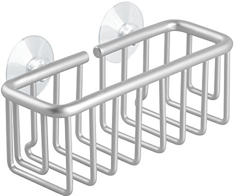 iDesign, Metro, Porta esponja, de aluminio, con ventosas, para fregadero de cocina, cuadrado, Plateado