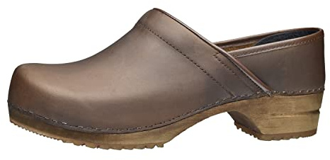 Sanita Jamie | Sabots fermés | Produit Original Fabriqué à la Main pour Homme | Sabots en Cuir avec Semelle en Bois | Marron | 43 EU