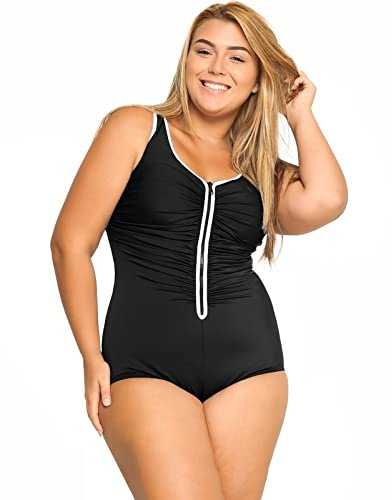 DELIMIRA Baddräkter För Kvinnor Med Inbyggd Kopp Plus Size Baddräkter I Ett Stycke Med Dragkedja Framtill Svart 46