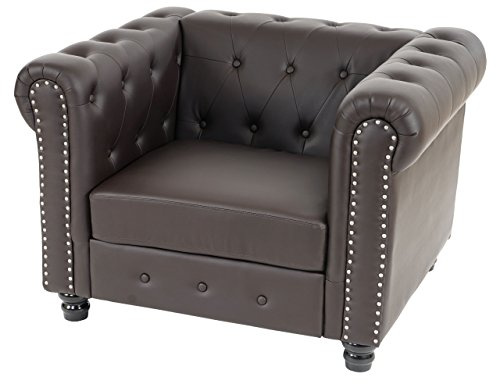 Luxus – Sillón de Relax Sillón Chesterfield de Piel sintética ~ Redondas pies, Color marrón