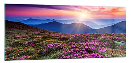 ARTTOR Glasbild 100x40cm Wandbild Glasdruck Landschaften Natur - 2719 | Wiese Berg Himmel Panorama Groß Modern Dekoration Wohnzimmer Schlafzimmer Küche Wanddeko Kunstdruck Art Wall Decor ARTTOR