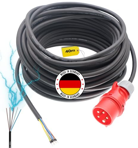 netbote24® maxgo CEE Anschlussleitung Maschinen Anschlusskabel Starkstromkabel Verlängerungskabel Gummikabel H07RN-F 5X1,5mm² 5-polig 400V 16A IP44 Außenbereich 40m