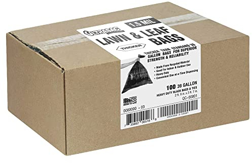 Ultrasac - Lawn, Leaf, Yard Cleanup Bags, 39 Gallon, 1.5 Mil, 33x43, Black, 100 Count/w Ties