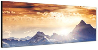 Augenblicke Wandbilder Keilrahmenbild Wandbild 150x50cm Winterlandschaft Berge Wald Schnee Sonne
