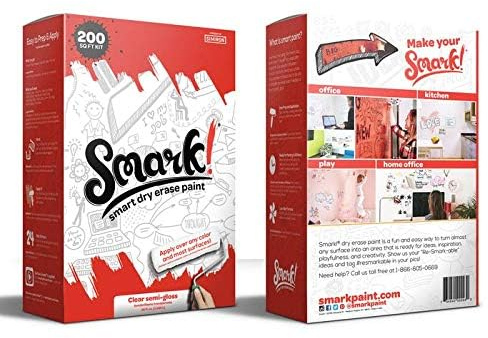 Smark Clear Dry Erase Paint 200 Sq Foot Kit - Dry Erase Multi-Surface Whiteboard Paint for the Classroom, Office, Home, Bedroom, Playroom, & More - Perfect for Walls, Desks, Tables & More