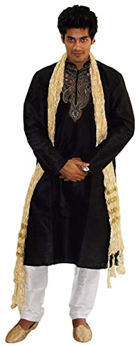 Apparelsonline Traditional Indian Men Sherwani Kurta Shawl Scarf Shawl Dupatta Gold