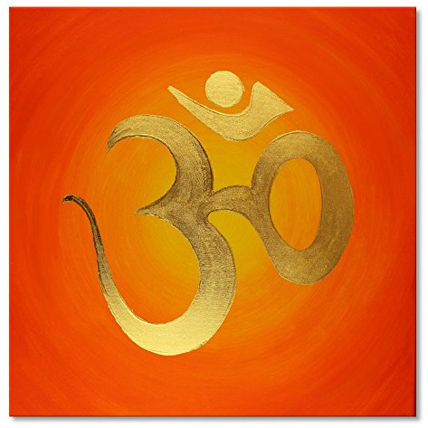 Wandbild OM Zeichen Bild in Gold OM GOLD - HANDGEMALT - Größe 60x60 cm viereckig - OM Symbol mit 24 Karat BLATTGOLD - Leinwandbild auf viereckigen Keilrahmen gespannt | Made in Germany