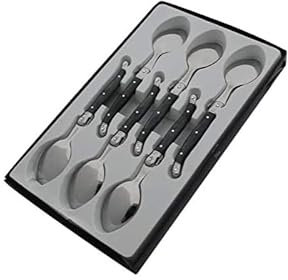 Pradel Excellence - Laguiole - Boîte de 6 Cuillères à Café - Acier Inoxydable - Mitre Inox - Manche Gris Marbré - Présentation en Boîte Vitrine - Dimensions 26 x 16 x 2,5 cm