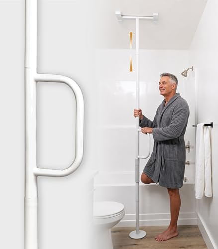 Stander Wonder Pole Lite, Adjustable Floor to Ceiling Safety Grab Bar with Security Support Handle for Fall Prevention, Tension Mounted Transfer-Pole for Adults, Seniors, and Elderly, White
