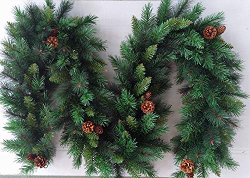 Best Artificial 9ft (2.7m) Colorado Pine Christmas Garland with 16 Pine Cones Indoor Xmas 215 Tips