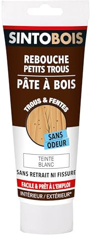 SINTO Pâte à Bois Pour Reboucher Imperfections et Fissures Blanc - 250g - Sans Odeur - Intérieur et Extérieur
