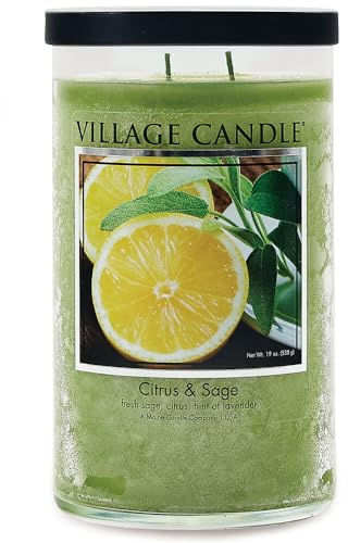Village Candle Citrus & Sage Large Tumbler Glass Jar, Scented Candle, 19 oz., Green