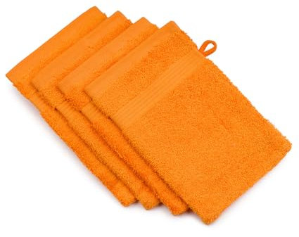 Gözze - New York Waschhandschuh, 4er Set, Weich und saugfähig, 100% Baumwolle, 17 x 24 cm - Orange
