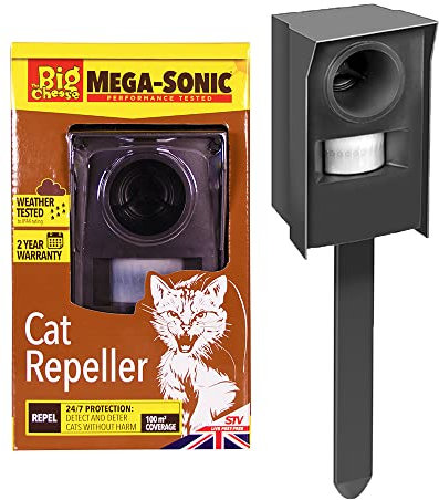 The Big Cheese Mega-Sonic Cat Repeller STV606 (Ultrasonic, Motion-Activated, Weather Tested, Humane) Clear One Size, Green