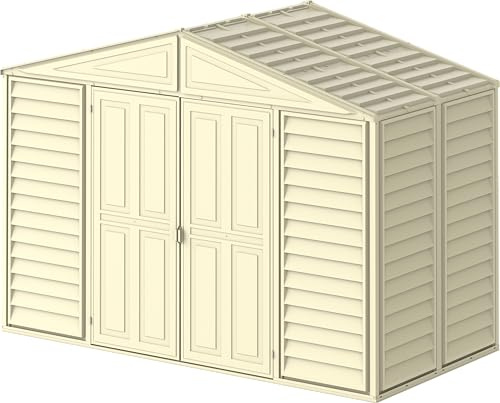 Duramax WoodBridge5 10 x 5 (5.12 m²) Kunststoff gerätehaus mit Metallfundament set, robuster Metalldachkonstruktion, wartungsfreier Vinylüberdachung, Vinylschuppen, Elfenbein