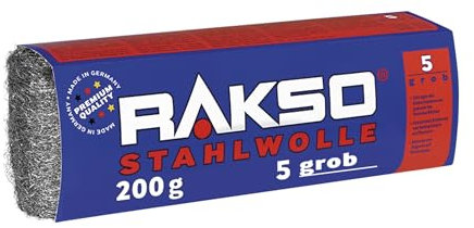 RAKSO Stahlwolle grob 5-200g, 1 Banderole, abtragen Beizschlamm v. Holz, entfernt Farbspritzer auf Glas, Flugrost auf Werkzeugen