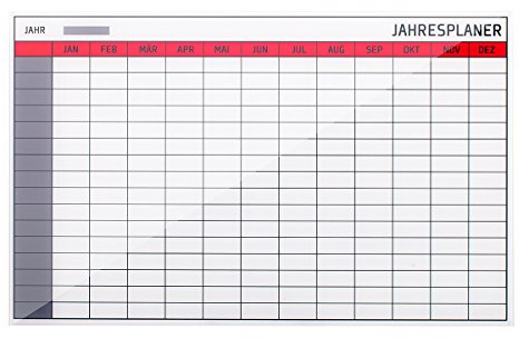 Bi-Office Glas Jahresplaner, Magnetisch, Rahmenlos, 78 x 48 cm
