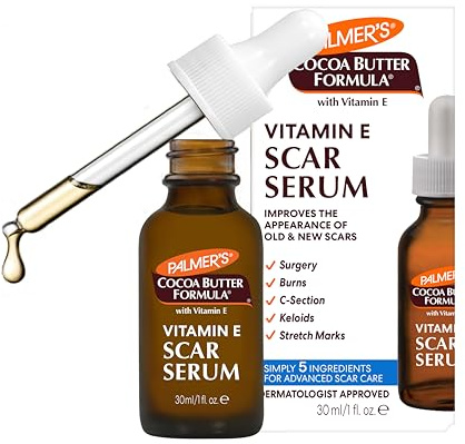 Palmer's Cocoa Butter Formula Scar Serum, Skin Brightening Oil for Face & Body, Concentrated Serum with Vitamin E, Fragrance Free, 1 Fl Oz