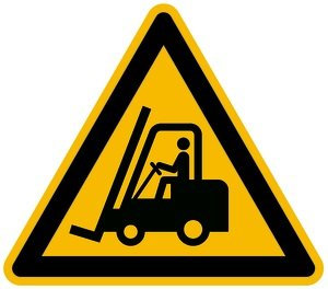 LEMAX® Aufkleber Warnschild, Warnung vor Flurförderzeugen W014 DIN EN ISO 7010 Folie selbstkl. gelb/schwarz, 100mm