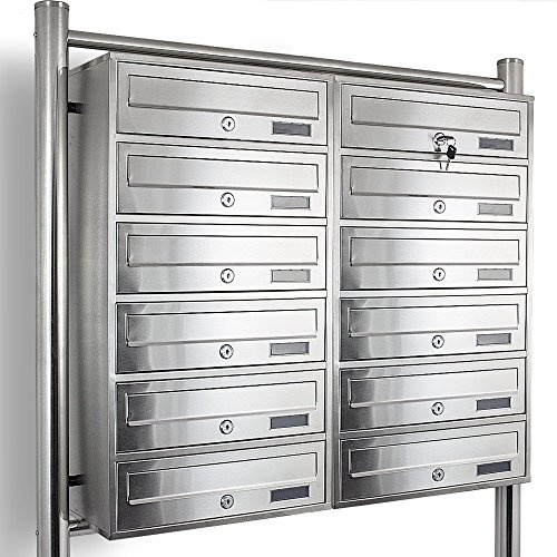 Bituxx Edelstahl Stand-Briefkastenanlage Postkasten Letterbox Mailbox Doppelt mit 12 Fächer