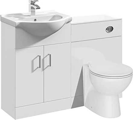 VeeBath Linx 1150 Vanity Unit Furniture Set, Wash Basin Bathroom Sink, WC, Toilet Pan, Soft Close, Quick Release Toilet Seat with Concealed Cistern-White (Flat Pack)