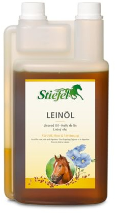 Stiefel Huile de Lin pour Chevaux, 100% Naturelle, pressée à Froid, favorise Le Changement de Pelage, la Digestion et la Peau, Liquide avec Flacon doseur, 1 l