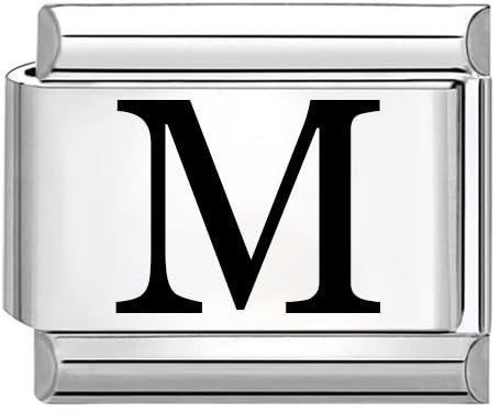 Quiges - 9mm Laser geätzt Italian Style Modul Edelstahl Alphabet Buchstabe M für Italienische Armbänder