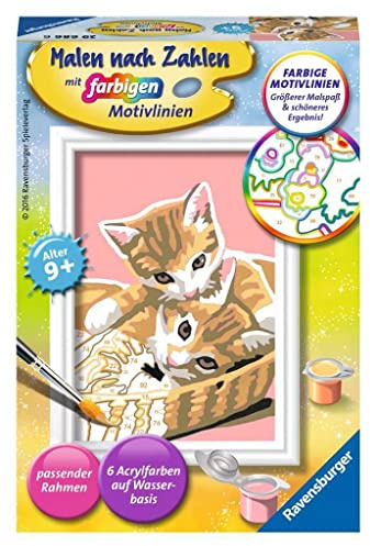 Ravensburger CreArt 29686 - Kattungar - Målning med siffror Katt för barn från 9 år och uppåt, målningsset med ram, pensel och akrylfärger, present till flickor och pojkar