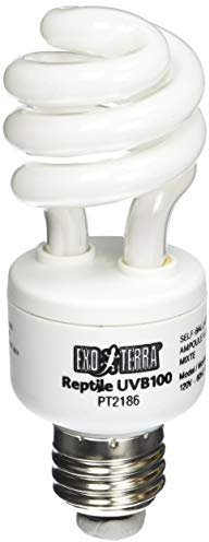 Exo Terra Reptile UVB 100, Tropische Terrarienlampe, Kompakte UVB Lampe fuer tropische und subtropische Reptilien, 13W, Fassung E27, Weiß