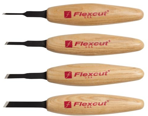 Flexcut Schnitzwerkzeuge, Skew Micro Werkzeug Set, Klingen aus Kohlenstoffstahl mit massivem Eschenholz, 4er Set (MT200)