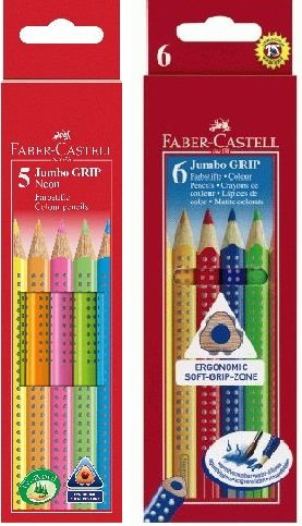 Faber-Castell Jumbo Grip-Set: Neon, 6er Etui + Buntstifte, 6er Etui