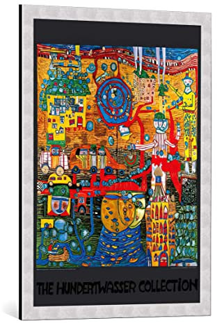 kunst für alle Bild mit Bilder-Rahmen: Friedensreich Hundertwasser Das 30 Tage Fax Bild - dekorativer Kunstdruck, hochwertig gerahmt, 59x84 cm, Silber gebürstet