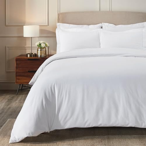 Superior Cotton Flannel Duvet Cover Set, Brushed Cotton Bedding, Cozy Comfort, Soft, 3-Piece Set Includes 1 Duvet Cover with Button Closure, 2 Pillow Shams, Solid Design, Twin, White