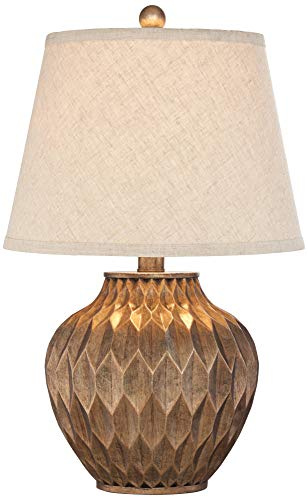 360 Lighting Buckhead Modern Accent Table Lamp 22 High Warm Bronze Brown Sculptural Geometric Textured Urn Tapered Fabric Drum Shade Bedroom Living Room House Home Bedside Nightstand Office