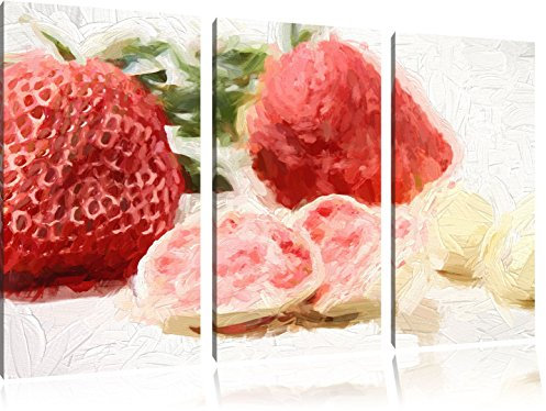 Pixxprint Erdbeeren mit Schokolade umhüllt, Leinwandbild 3 Teilig, Gesamtmaß: 120x80cm, Wandbild, Dekoration, fertig gespannt, Kein Poster