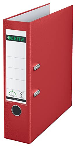 Leitz Qualitäts-Ordner 180° Plastik, das Original, DIN A4 Aktenordner 8 cm breit, 90% Recycling-Karton, 30% Pre-Consumer Recycling-Kunststoff, Mit 180° Mechanik, 600 Blatt Kapazität, Rot, 10105025