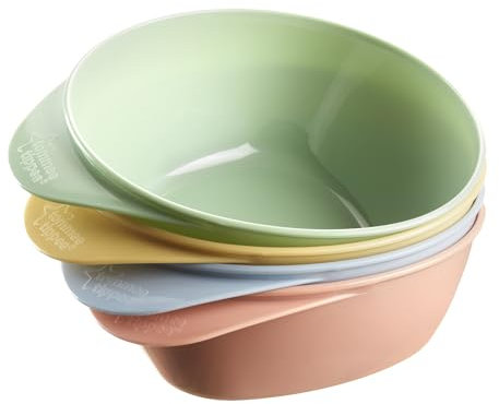 Tommee Tippee Easi Scoop Baby Feeding Bowls with Triangular Base and Ergonomic Handle, Stackable, Pack of 4