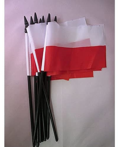 AZ FLAG Bandera de Polonia 15x10cm con Palo - Lote de 10 Bandera POLACA 10 x 15 cm Poliester Ligero