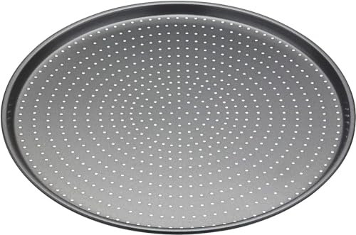 MasterClass Crusty Bake Vassoio antiaderente per pizza per forno normale e per pizza con antiaderente senza PTFE, PFOA e BPA, robusto acciaio al carbonio spesso 1 mm, 32 cm, con manicotto
