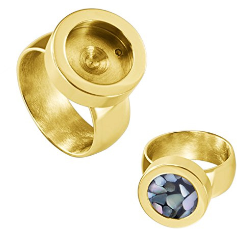 Quiges Donna Anello per Mini Monete in Acciaio Inossidabile Oro 18mm