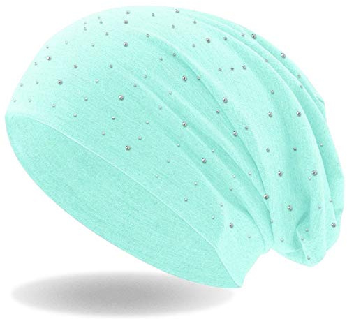 Hatstar Damen Beanie Mütze | mit edler Nieten Applikation | Mädchen Mütze | elastisches Slouch Long Beanie | leicht und weich