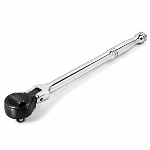 Powerbuilt 3/8 Drive Flex-Head Ratchet Handle, Spin Disc Ratchet for one-finger spin-down and off, Full length spiral-machined Handle - 641506