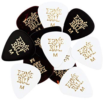 Ernie Ball Medium Cellulose-Plektren, farblich sortiert, Beutel mit 12 Stück