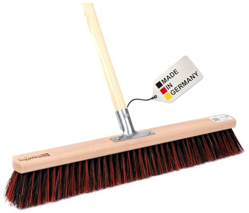 BawiTec Spezialbesen Arenga-Elaston-Borsten-Mix Breite 60cm inkl. stabilem Holzstiel Ø28mm Länge 160cm, Straßenbesen Kehrbesen Besen mit Stiel und Metall-Stielhalterung verschraubt Arengabesen
